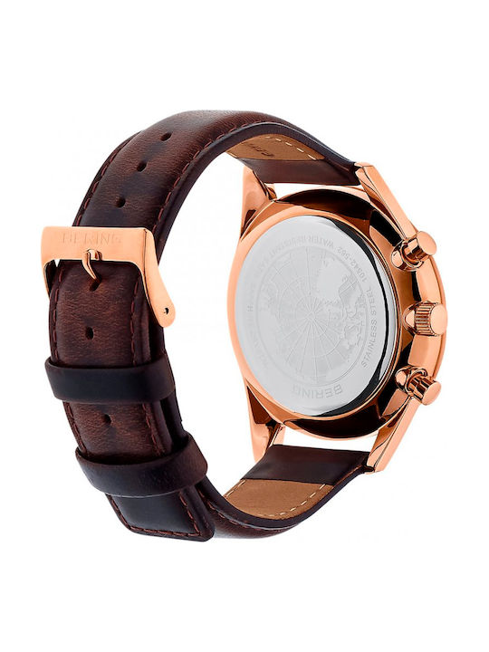 Bering Time Ανδρικό Ρολόι 42mm Χρονογράφος Μπαταρίας με Καφέ Δερμάτινο Λουράκι