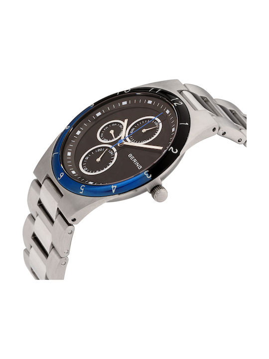 Bering Time Ανδρικό Ρολόι 39mm Χρονογράφος Μπαταρίας με Ασημί Μεταλλικό Μπρασελέ