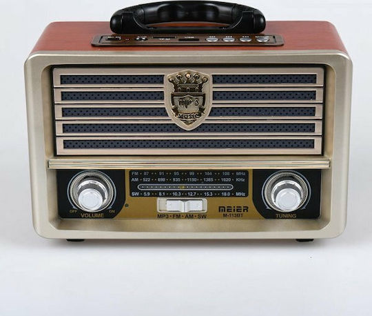 Meier M113BT Retro Tabletop Radio Rechargeable with USB Brown