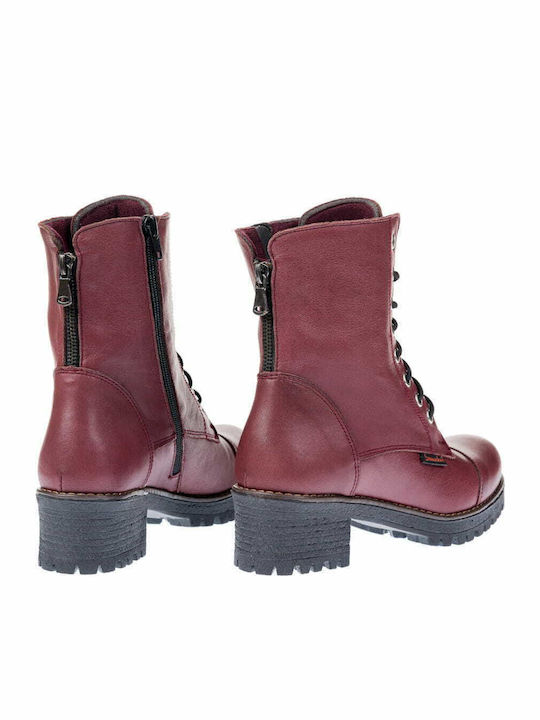 Leather Women's Ankle Boots with Medium Heel Burgundy