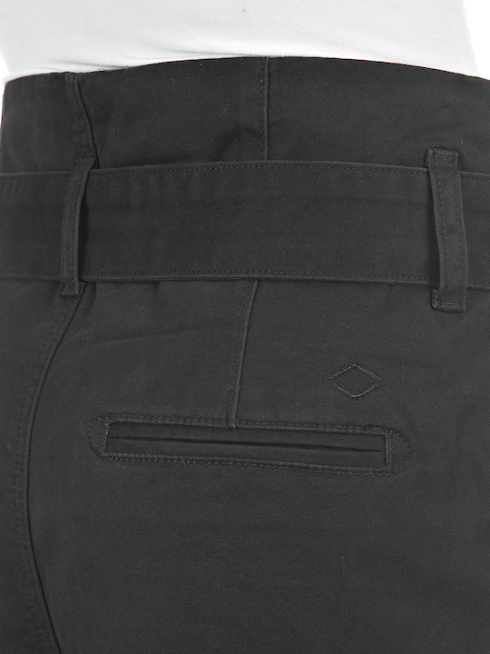 Damen Hoch tailliert Stoff Hose Schwarz