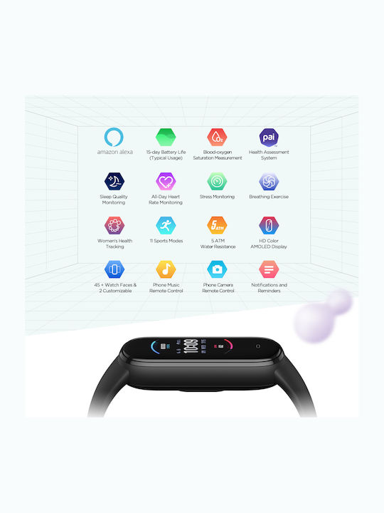 Amazfit Band 5 Wasserdicht mit Pulsmesser Midnight Black Mitternachtsschwarz