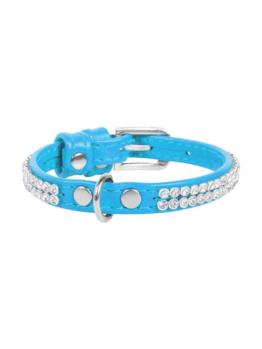 Collar Collar Leather Glamour Blue with Rhinestones 18-21 cm