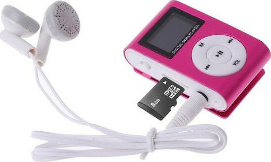 Mini USB Metal Clip MP3 Player (32GB) με Οθόνη LCD Ροζ