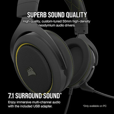 Corsair HS60 Pro Over Ear Gaming Headset με σύνδεση 3.5mm Κίτρινο