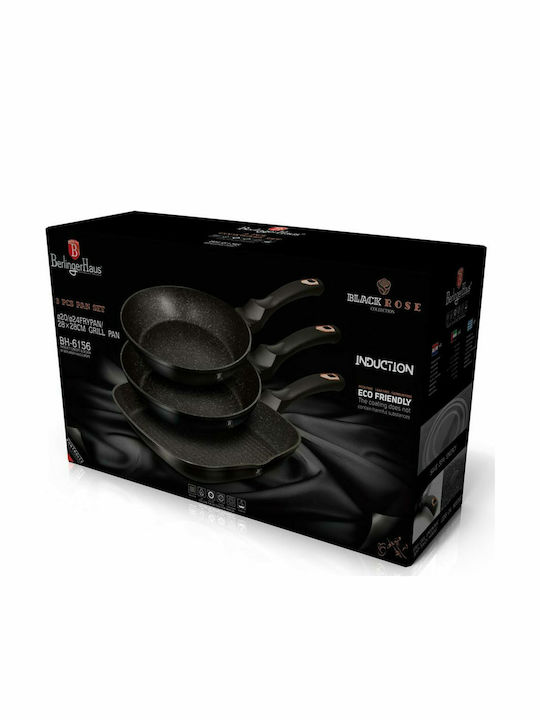 Berlinger Haus Black Rose Collection Pans Set of Aluminum with Non-stick Coating Black Rose Collection 3pcs