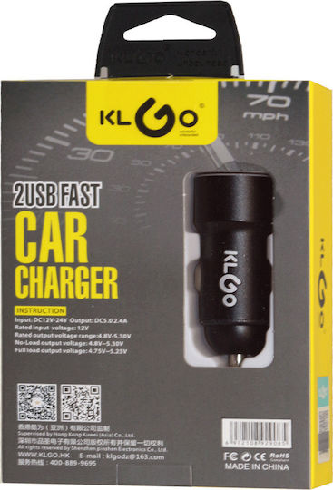KLGO TC-03 Car Charger 3.4A with Ports 2xUSB-A Black Color