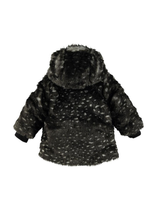 Girl's jacket with fur and hood in black-grey color with zip closure by Babyface