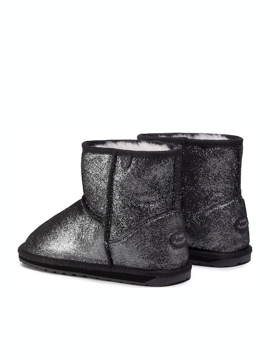 Wallaby Mini Metallic Boots Leather Kids Snow Boots Black
