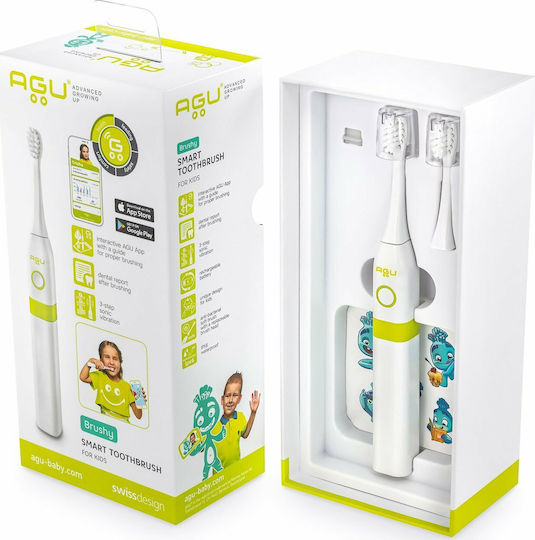 Agu Brushy Smart Детска Електрическа Четка За Зъби С Таймер За 3+ Години Зелена С Резервни Глави