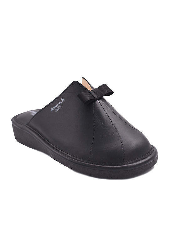 Leather Winter Women's Slippers Black