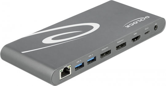DeLock USB-C Docking Station with HDMI/DisplayPort 4K PD Ethernet and Support for 3 Monitors Gray (87772)