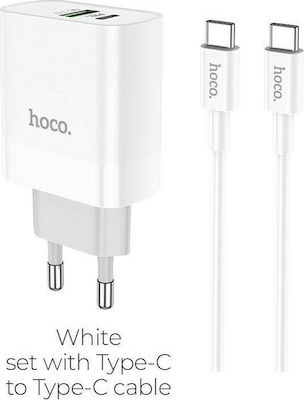 Hoco Charger with USB-A Port and USB-C Port and Cable USB-C - Lightning 20W Power Delivery Whites (C80A Rapido)