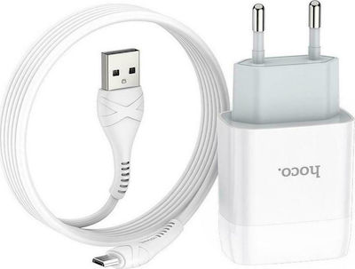 Hoco Charger with USB-A Port and Cable micro USB White (C72A Glorious)