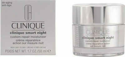 Clinique Smart Moisturizing & Αnti-aging Night Cream Suitable for Dry Skin with Hyaluronic Acid Custom-Repair 50ml