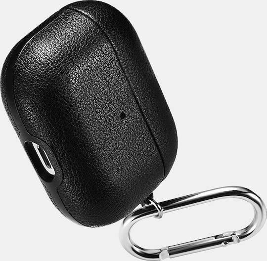 iCarer PU Microfiber Slim Θήκη Δερματίνης με Γάντζο σε Μαύρο χρώμα για Apple AirPods Pro