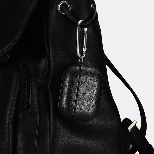 iCarer PU Microfiber Slim Θήκη Δερματίνης με Γάντζο σε Μαύρο χρώμα για Apple AirPods Pro