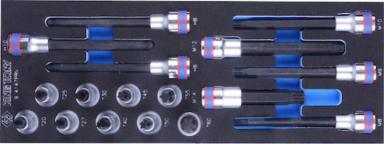 King Tony Lange Bit-Stecknüsse mit Bits Torx, Allen, Spline und Antriebsvierkant 1/2'' Set 17Stück