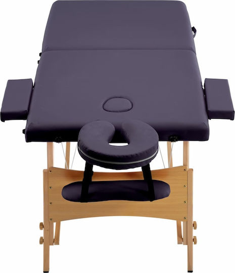 vidaXL Wooden Portable/Folding Purple Massage and Physiotherapy Bed 191x70cm 2 Positions