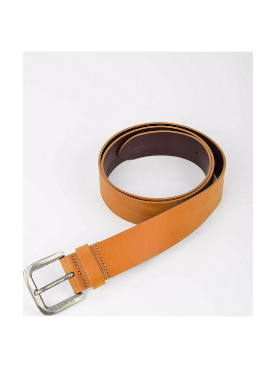 Replay Men's Leather Wide Belt Tabac Brown