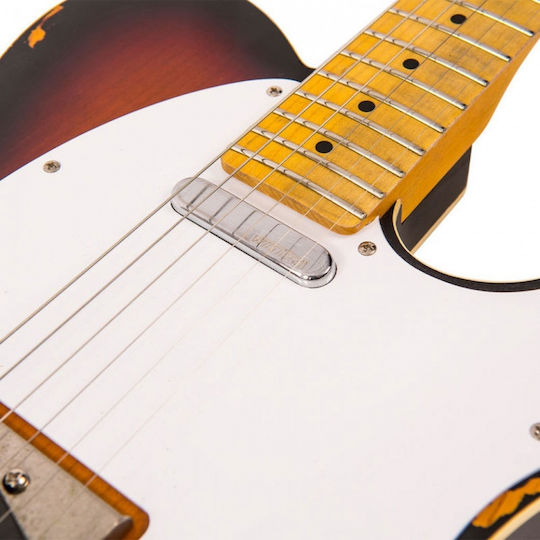 Vintage V59 Icon Electric Guitar Telecaster with SS Pickup Configuration Distressed Sunburst