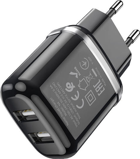 Hoco с 2 USB-A порта и кабел micro USB Черен (N4 Aspiring)