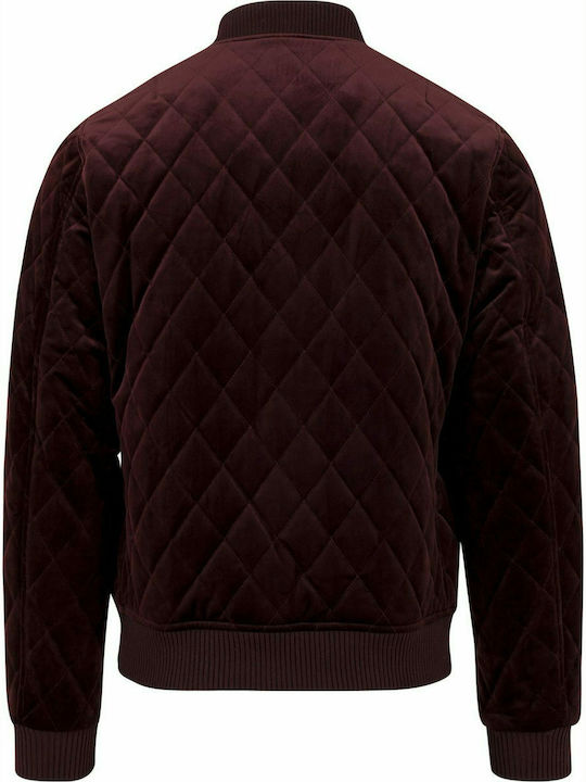 Urban Classics Quilt Velvet Men's Winter Bomber Jacket Burgundy