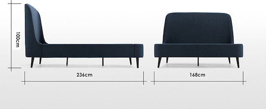 Curvo Bed Queen Upholstered with Fabric Blue for Mattress 160x200cm