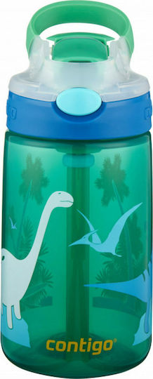 Contigo Gizmo Flip Kids Water Bottle Dinosaur Plastic with Straw Non Spill Green 420ml