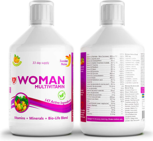 Swedish Nutra Woman-multi Πολυβιταμίνη για Ενέργεια, Ενίσχυση του Ανοσοποιητικού & το Νευρικό Σύστημα Πορτοκάλι 500ml