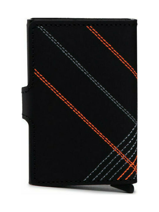 Secrid Miniwallet MSt Stitch Linea Δερμάτινο Ανδρικό Πορτοφόλι Καρτών με RFID και Μηχανισμό Slide Μαύρο