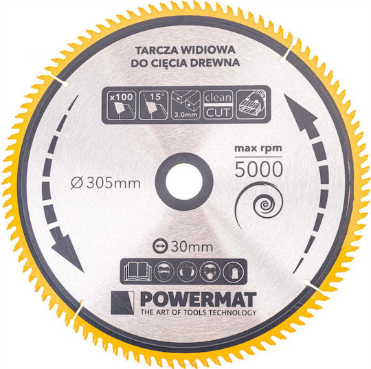 Powermat Δίσκος Κοπής Ξύλου Δίσκος Κοπής Ξύλου με 100 Δόντια 305mm