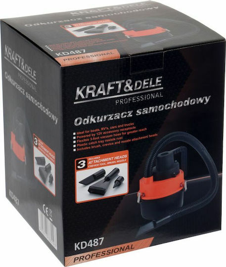 Kraft & Dele KD-487 Прахосмукачка за Кола С Кабел За Запалка 12V 155W Червена