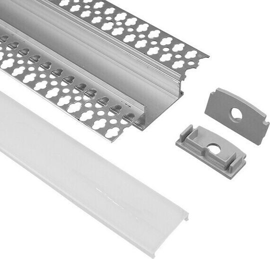 GloboStar Walled Aluminum Profile for LED Strip with Opal Cover for Drywall 100x6.6x1.3cm
