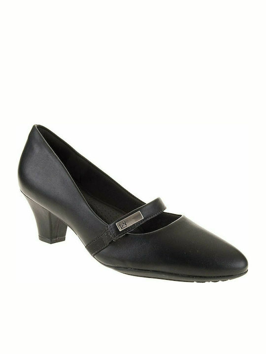 Piccadilly Anatomic Leather Black Medium Heels with Strap