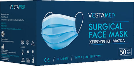 Vestamed Surgical Mask BFE >98% Type II EN14683:2019 Protective Mask Non-Reusable Type II Surgical Blue 1200pcs