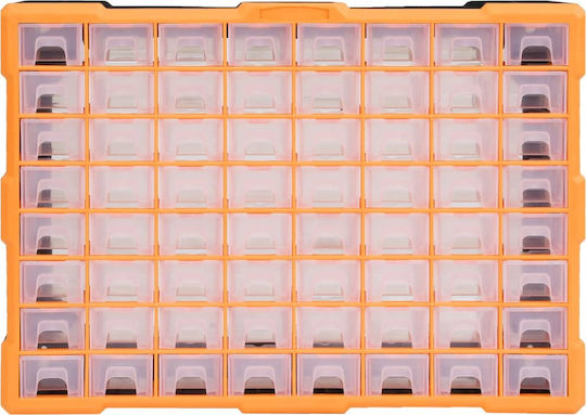 vidaXL Plastic Tool Box Drawers with 64 Stackable Sorters W52xL16xH37.5cm