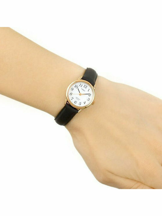 Timex Easy Reader Γυναικείο Ρολόι 25mm Μπαταρίας με Μαύρο Δερμάτινο Λουράκι