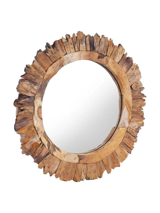 vidaXL Wall Mirror with Coffee Wooden Frame Diameter 60cm 1pcs