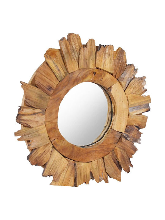 vidaXL Wall Mirror with Coffee Wooden Frame Diameter 40cm 1pcs