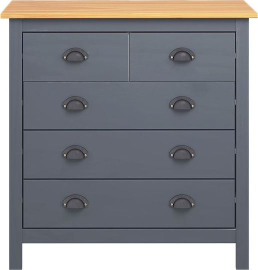 Hill Chest of Drawers of Solid Wood with 5 Drawers Grey 79x40x80cm
