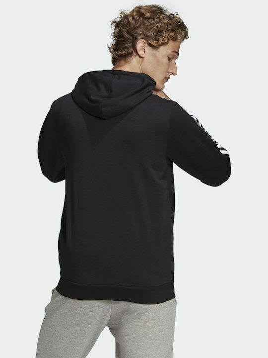 Adidas Essentials 3-Stripes Logo Ανδρική Φούτερ Ζακέτα με Κουκούλα και Τσέπες Μαύρη