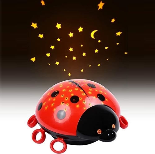Heitech LED Kinderprojektorlampe Berührung Ladybug mit Sternenprojektion Rot