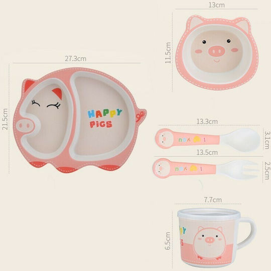Fiko Set Essgeschirr Schweinchen aus Bambus Rosa 5Stück