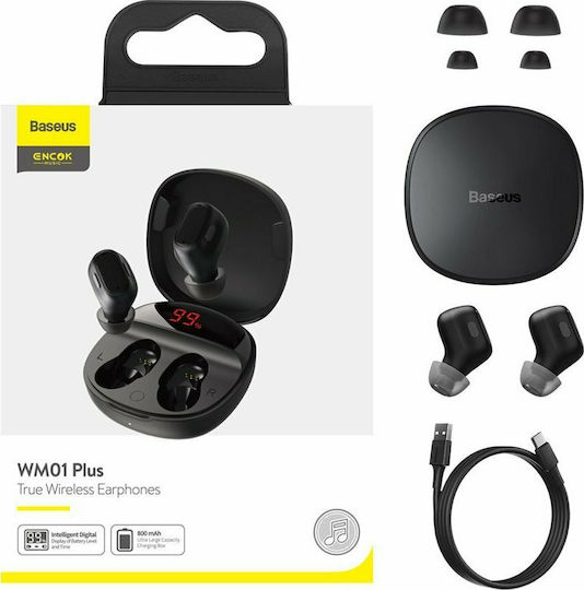 Baseus WM01 Plus In-Ear Bluetooth-Freisprecheinrichtung Kopfhörer mit Schweißresistenz und Ladeetui Schwarz