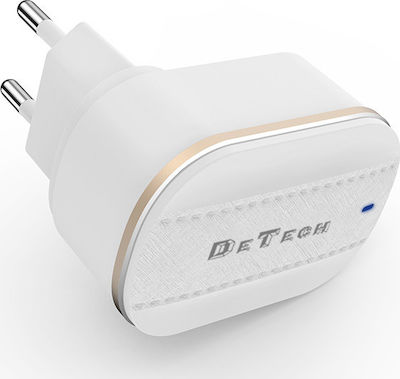 De Tech Charger with 2 USB-A Ports and Cable micro USB Whites (DE-15)