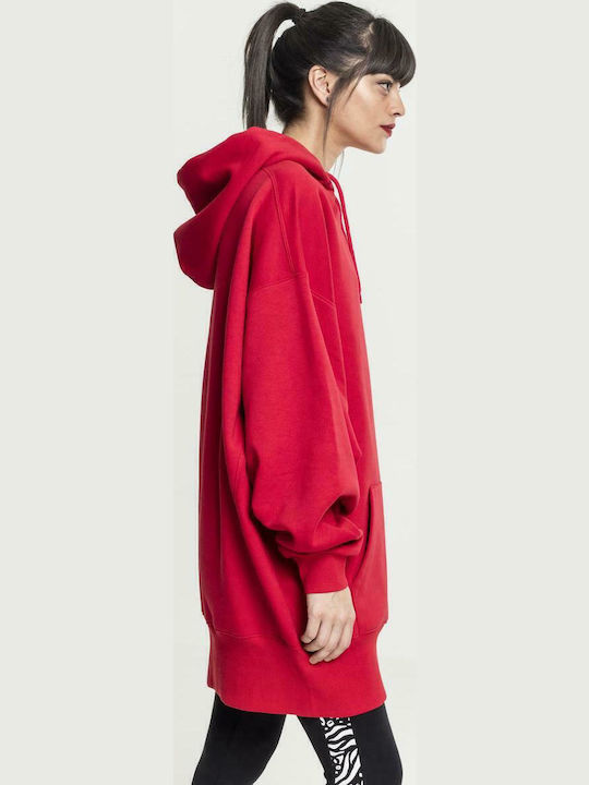 Long Women's Sweatshirt Hooded Red