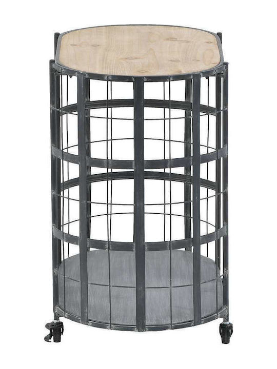 Oval Side Table Made of Solid Wood with Wheels Beige 63x39x60 cm