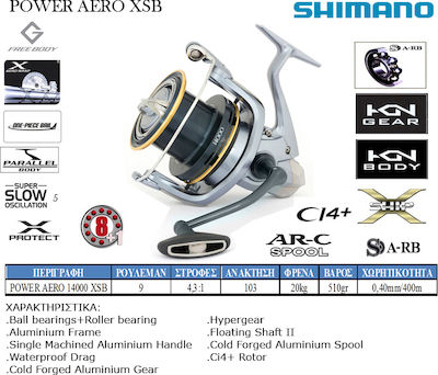 Shimano Power Aero 14000 XSB Μηχανισμός Ψαρέματος για Surf Casting