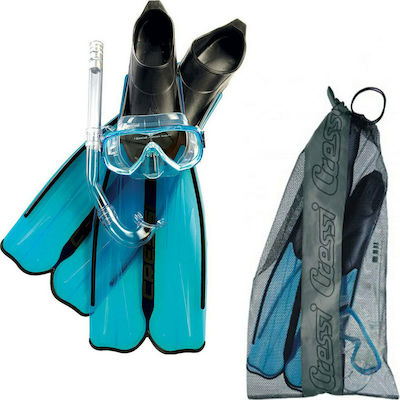 CressiSub Rondinella Swimming / Snorkelling Fins with Respirator & Mask Medium Aquamarine